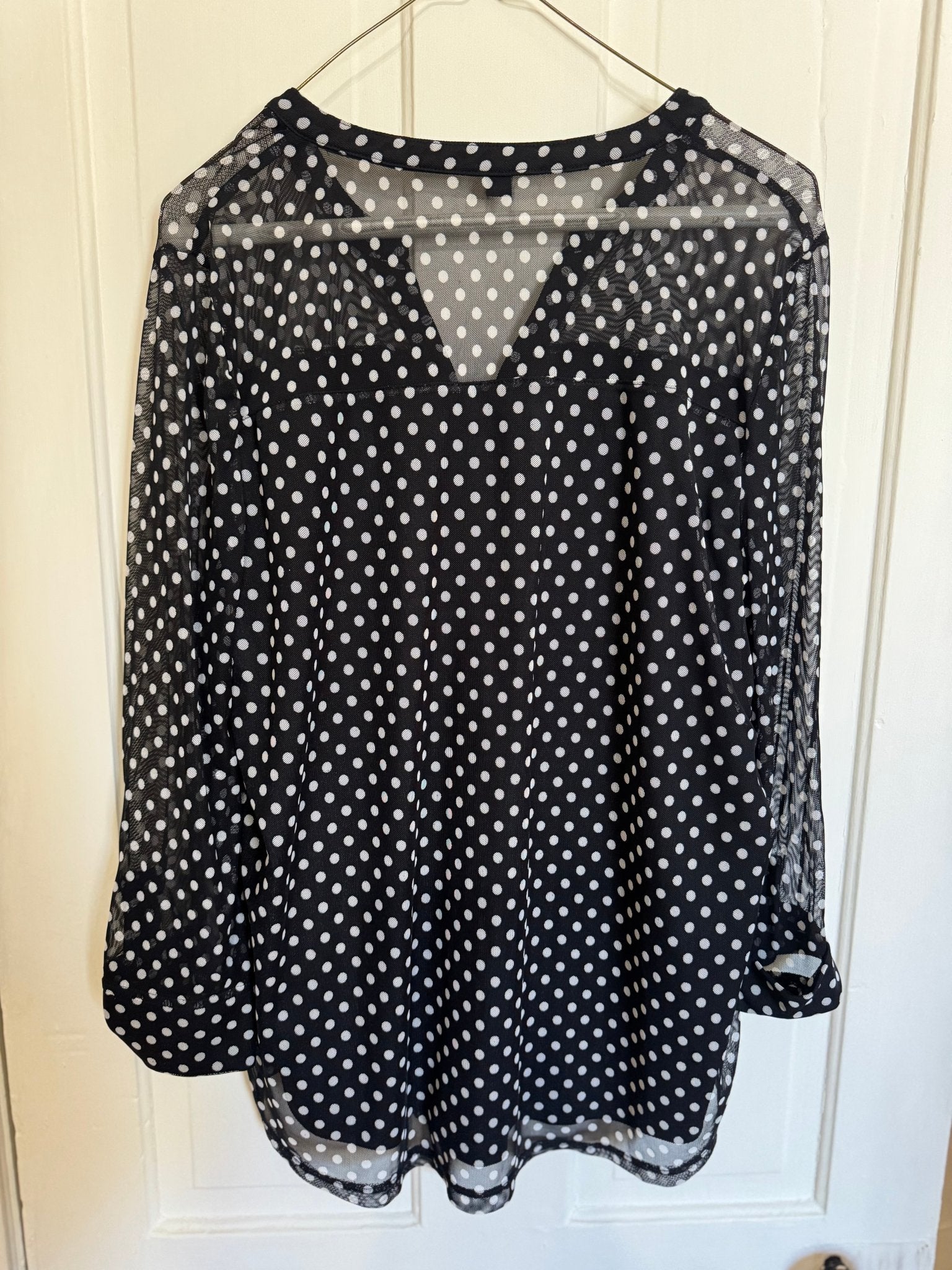 Black Polka Dot Sheer and Lined Button Up Tunic Women's XL - Haven on Summer HillWomen's Apparel