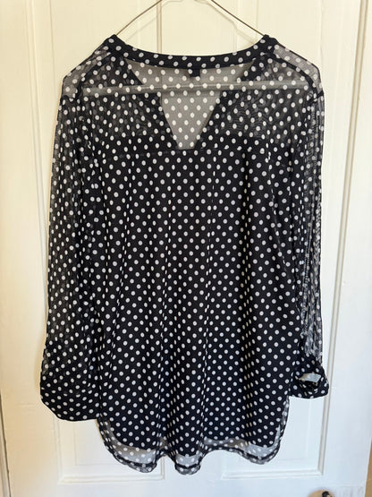 Black Polka Dot Sheer and Lined Button Up Tunic Women's XL - Haven on Summer HillWomen's Apparel