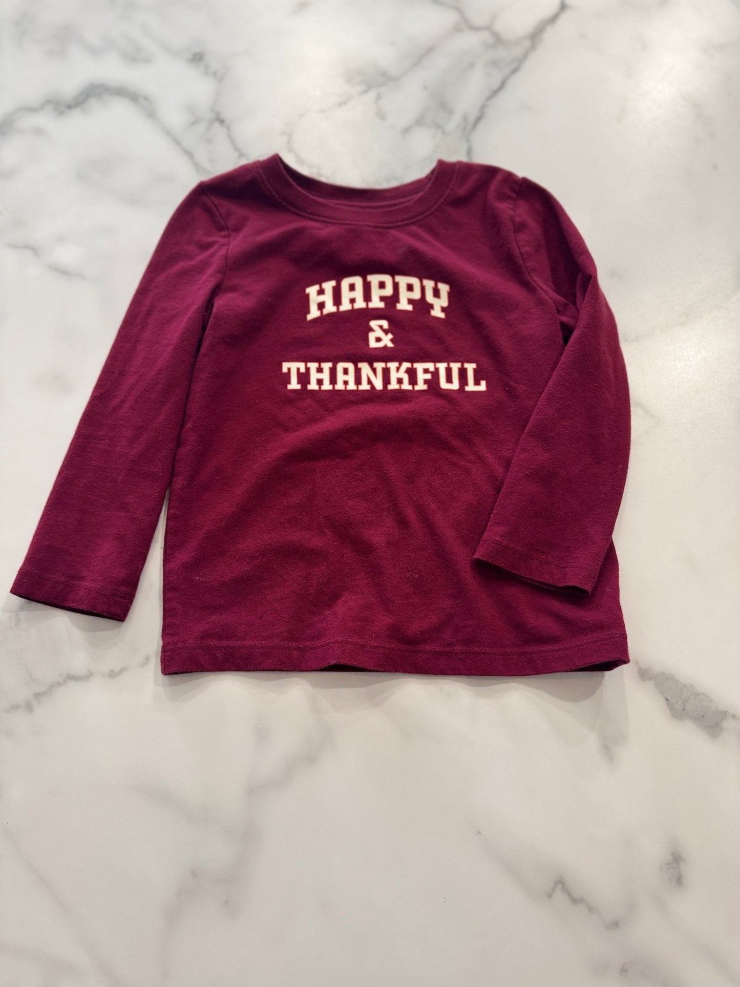 Burgundy Happy & Thankful Long Sleeve Tee, 4T - Haven on Summer HillGirl's Apparel