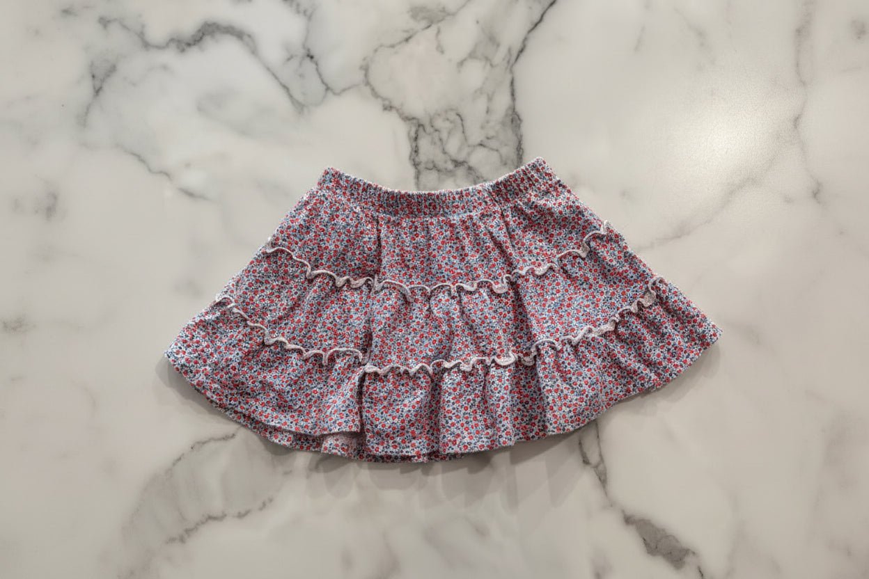 Blue and Red Ditsy Floral Ruffle Tiered Skort, 4/5T - Haven on Summer HillGirl's Apparel