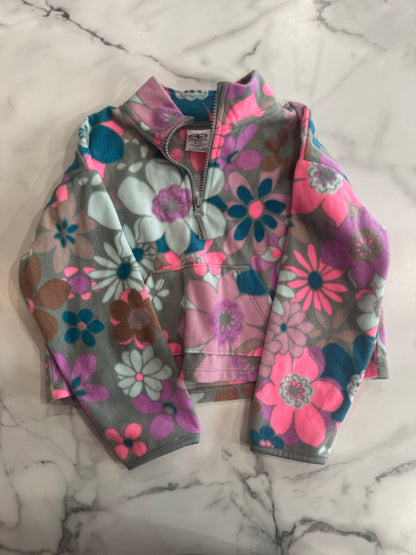 Bright Floral Fleece Zip Neck Pullover 4/5T