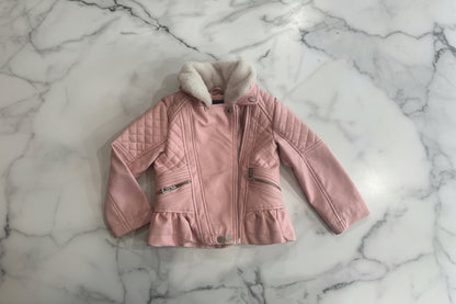 Pink Ruffle Moto Bomber Jacket with Fur Detail 3T