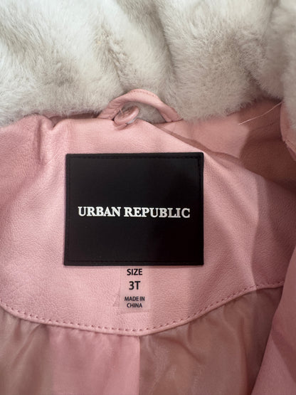 Pink Ruffle Moto Bomber Jacket with Fur Detail 3T