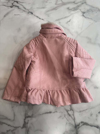 Pink Ruffle Moto Bomber Jacket with Fur Detail 3T