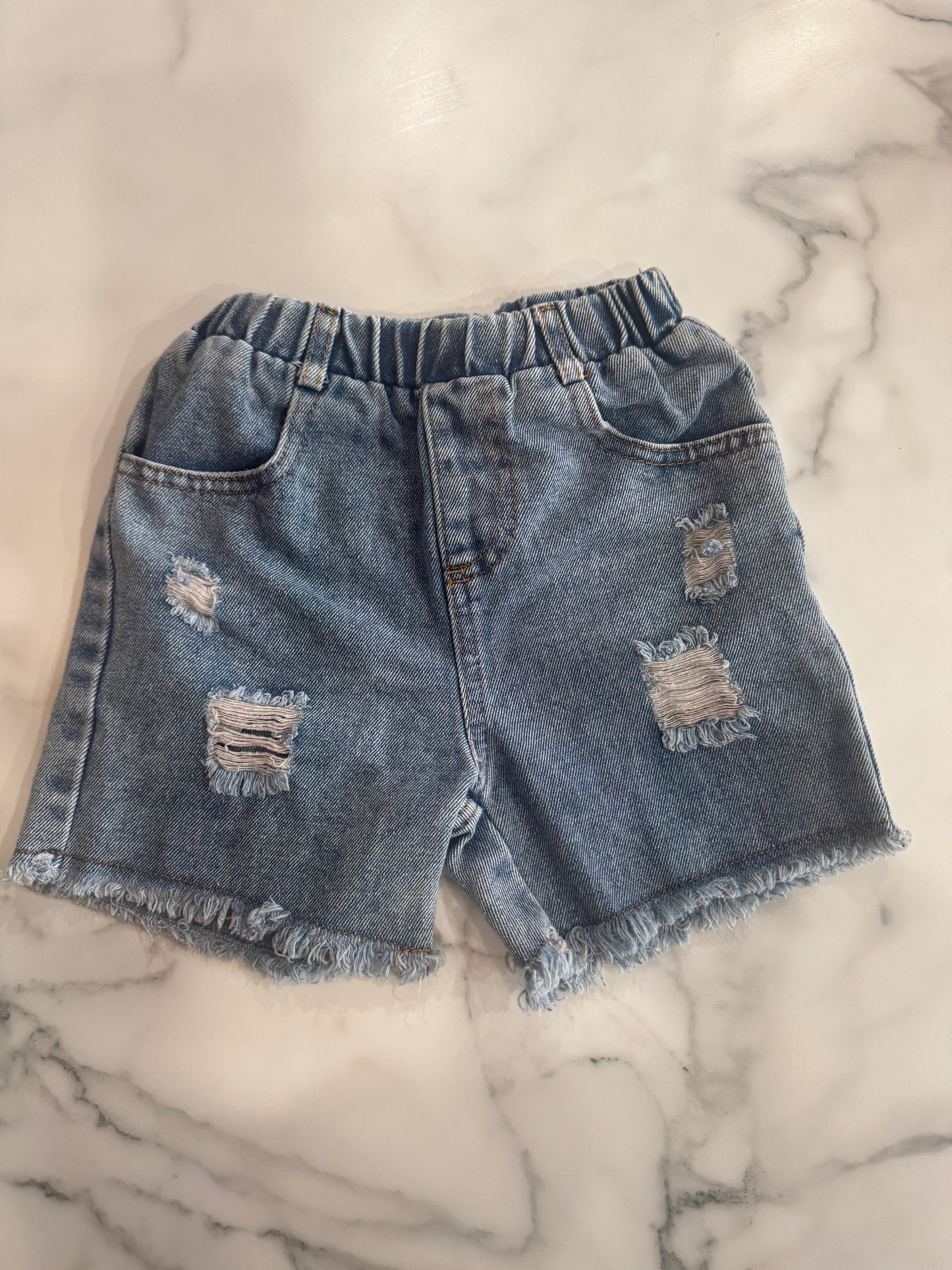 Distressed Elastic Waist Jean Shorts 2/3T