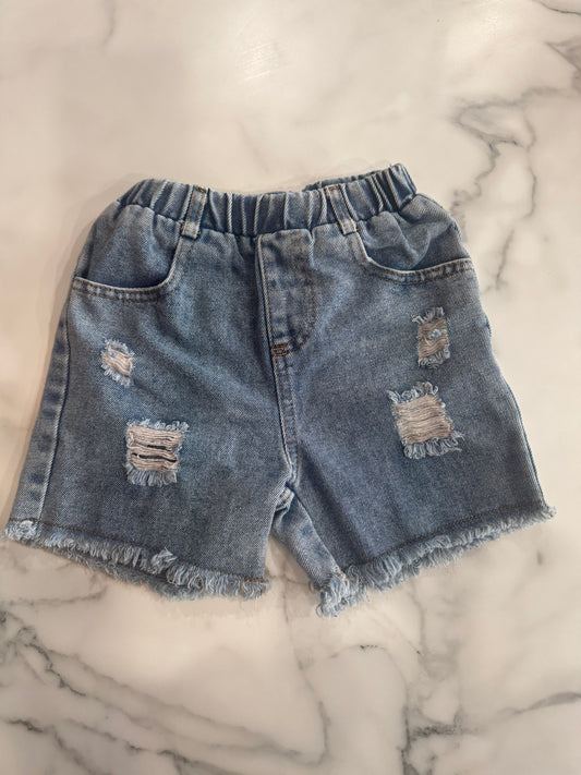 Distressed Elastic Waist Jean Shorts 2/3T