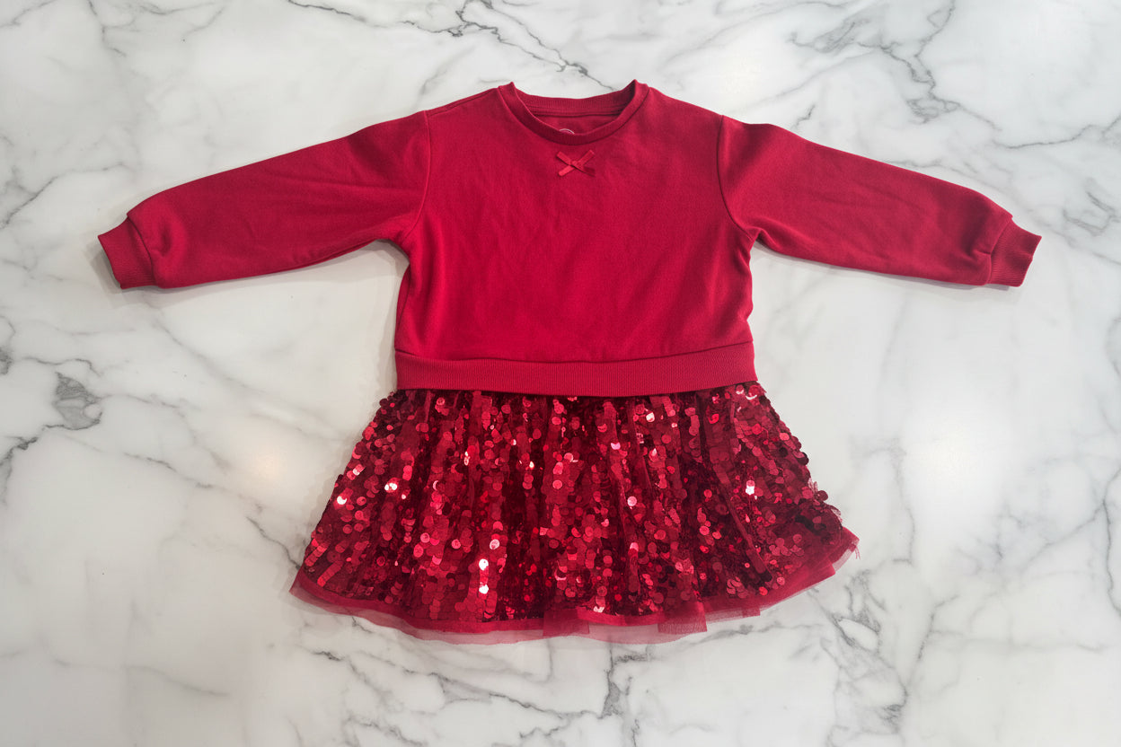 Red Sequin Skirt Sweatshirt Dress 5T