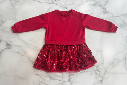 Red Sequin Skirt Sweatshirt Dress 5T