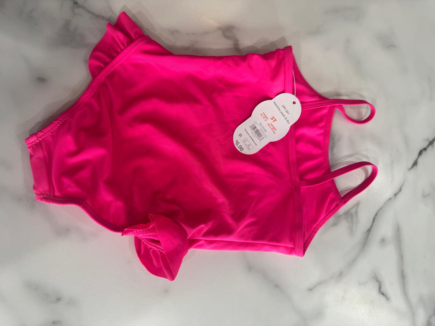 Hot Pink One Piece Swimsuit with Ruffle Trim New with Tags 3T
