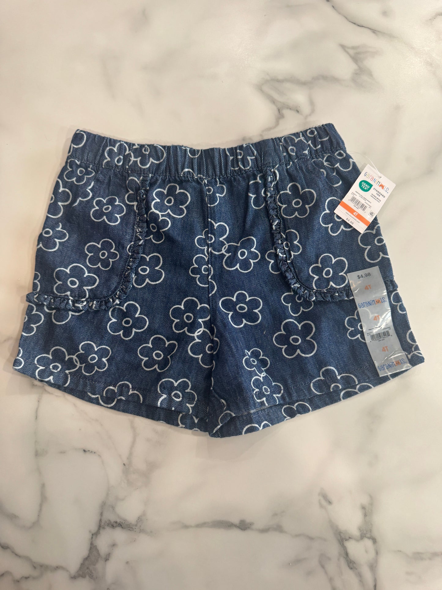 Floral Print Jean Shorts with Ruffle Pocket Detail New with Tag 4T