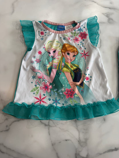 Disney Frozen Teal Lounge Set with Floral Shorts 4T