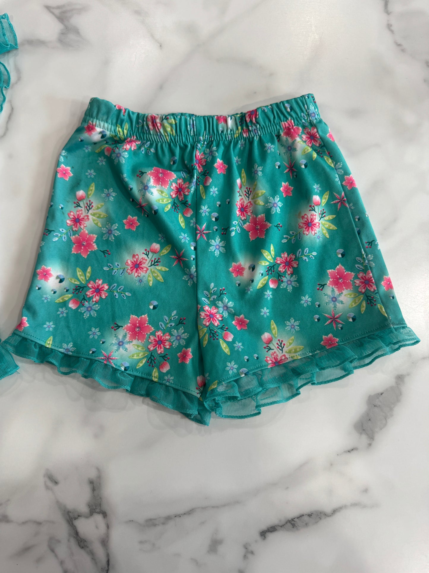Disney Frozen Teal Lounge Set with Floral Shorts 4T