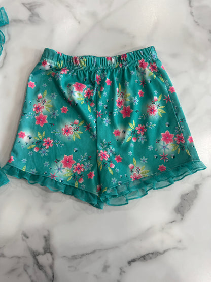 Disney Frozen Teal Lounge Set with Floral Shorts 4T
