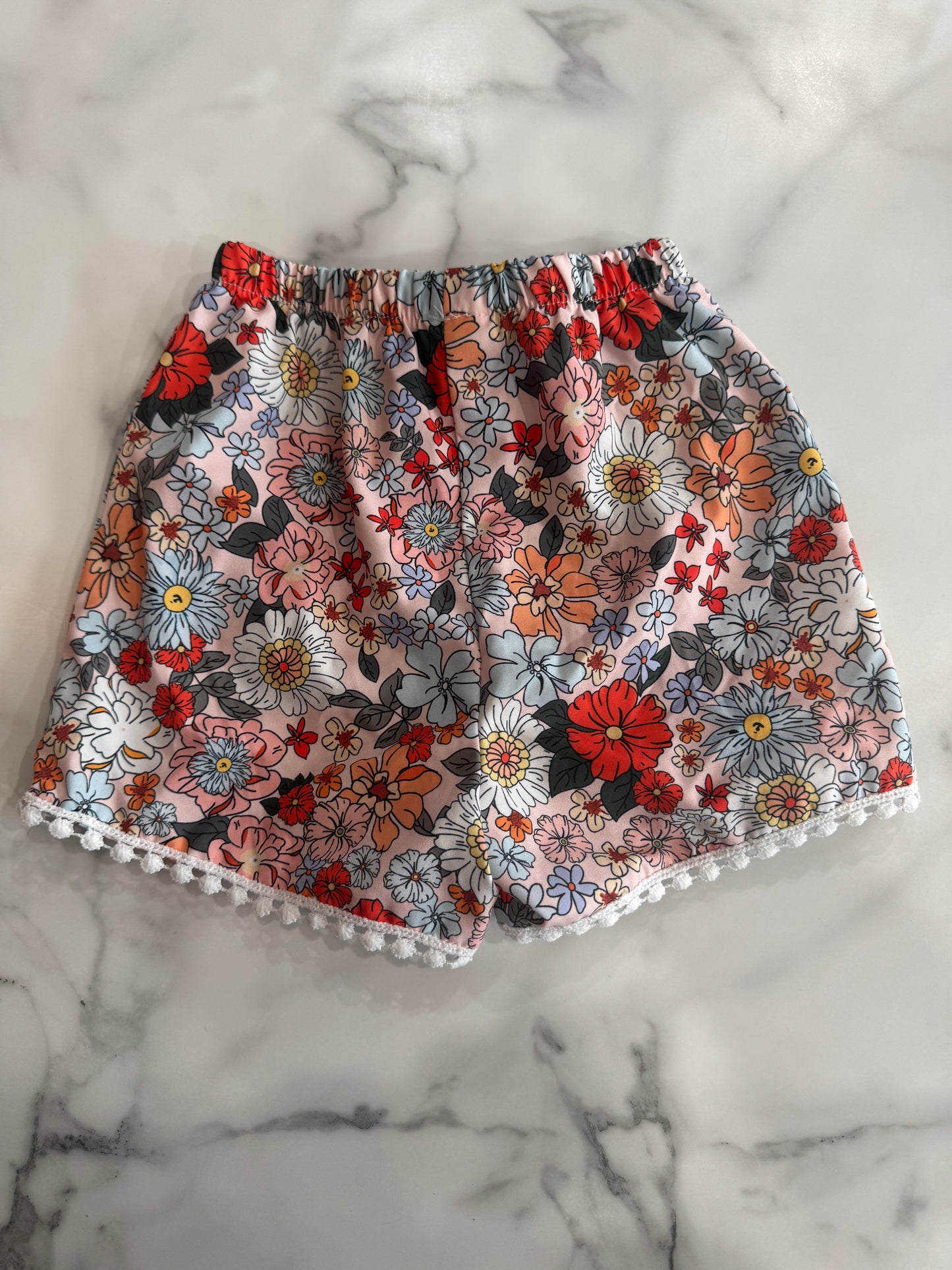 Vintage Floral Print Scalloped Detail Long Length Shorts 2/3T