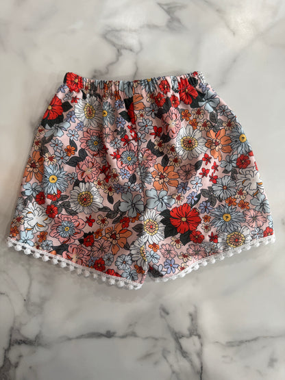 Vintage Floral Print Scalloped Detail Long Length Shorts 2/3T