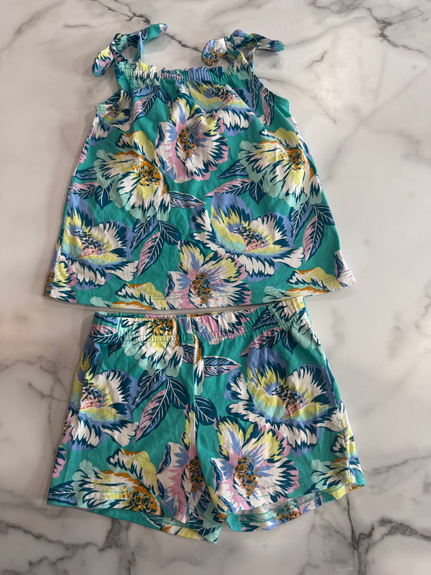 Teal Tropical Print 2 Piece Set with Tie Strap Detail 4T
