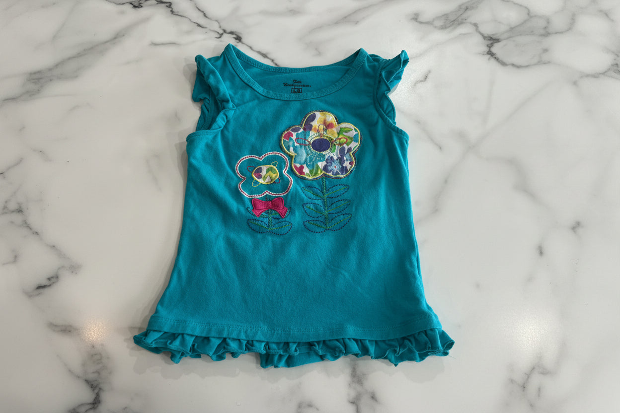 Floral Ruffle Sleeve Teal Top Girls 6
