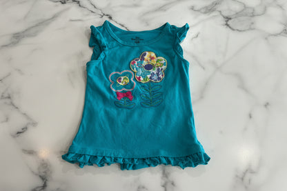 Floral Ruffle Sleeve Teal Top Girls 6