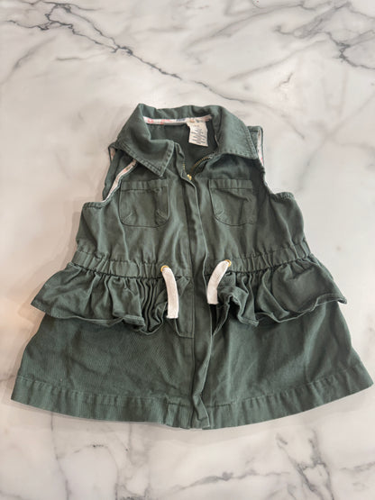 Green Zip Front, Ruffle Waist Vest 4/5T