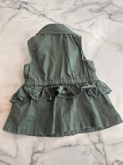 Green Zip Front, Ruffle Waist Vest 4/5T
