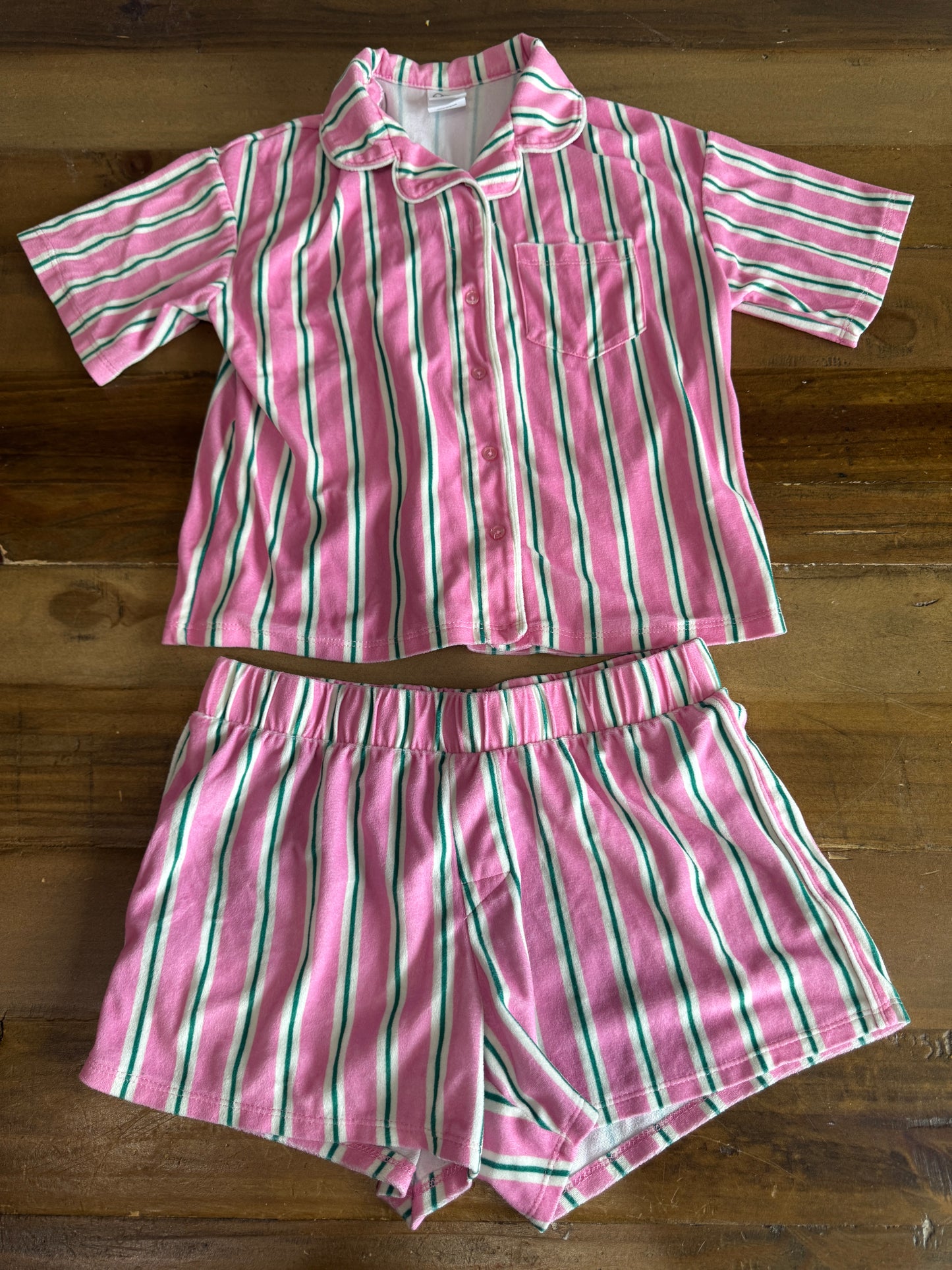 Plush Pink & Green Striped PJ Set 10/12