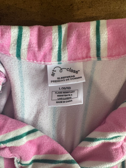 Plush Pink & Green Striped PJ Set 10/12