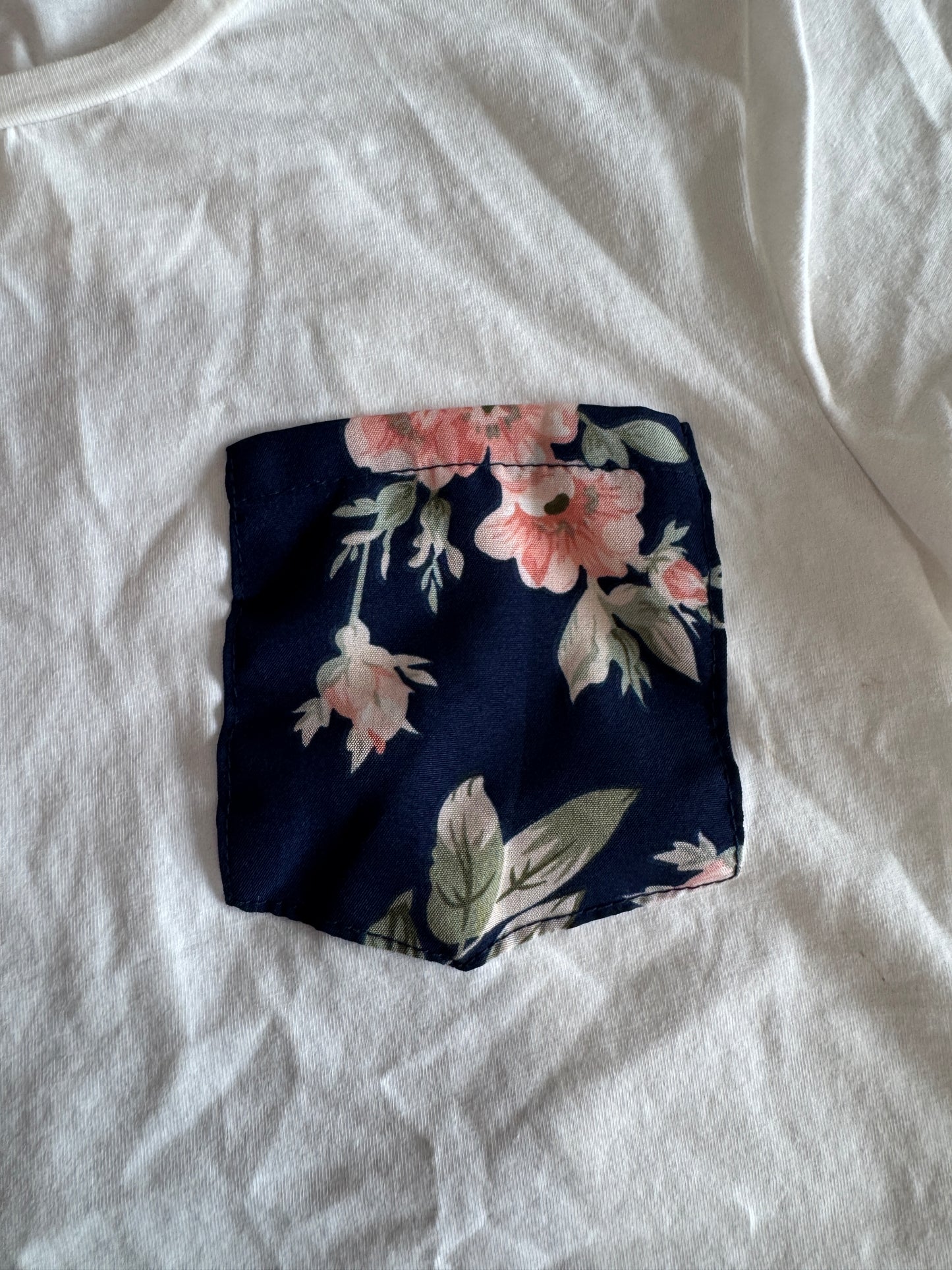 Navy Floral Pocket Tee Girls 12