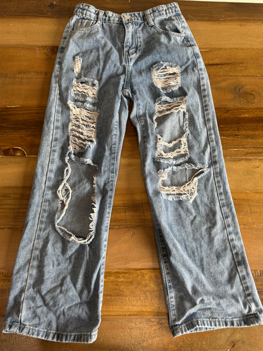 Ultra Distressed Wide Leg Jean Girl's 14