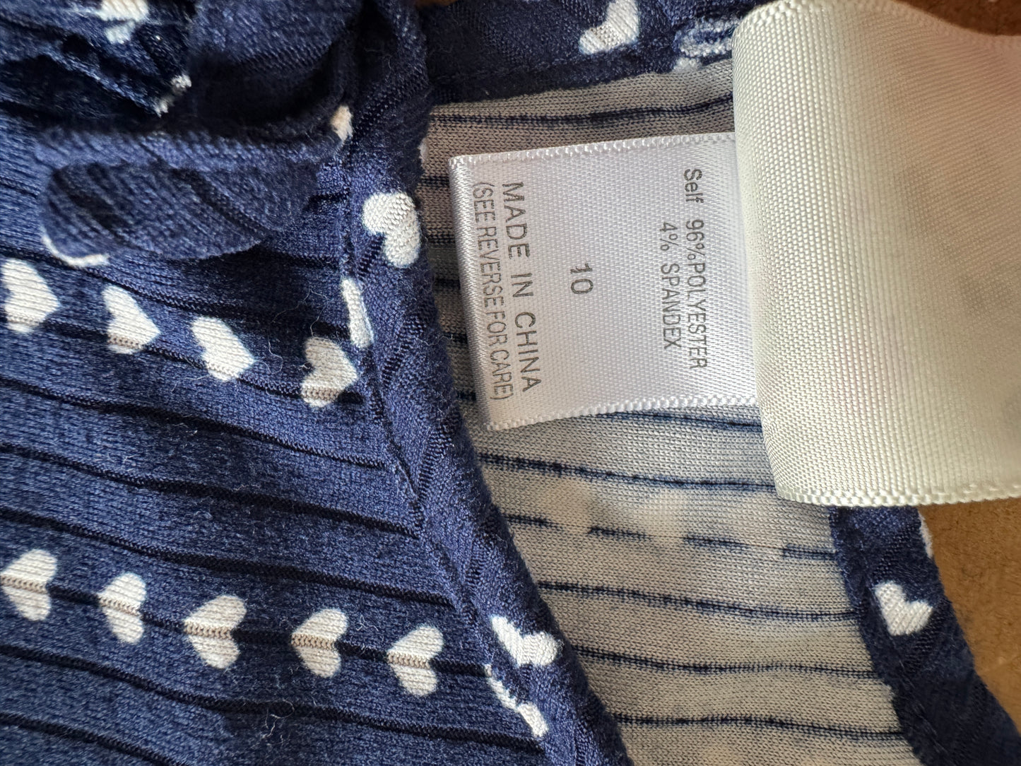 Soft Navy Jumpsuit with Ruffle Sleeve and Heart Print, Size 10