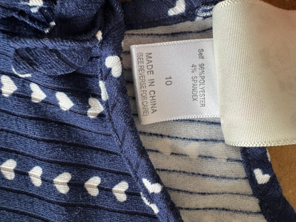Soft Navy Jumpsuit with Ruffle Sleeve and Heart Print, Size 10