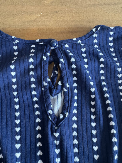 Soft Navy Jumpsuit with Ruffle Sleeve and Heart Print, Size 10
