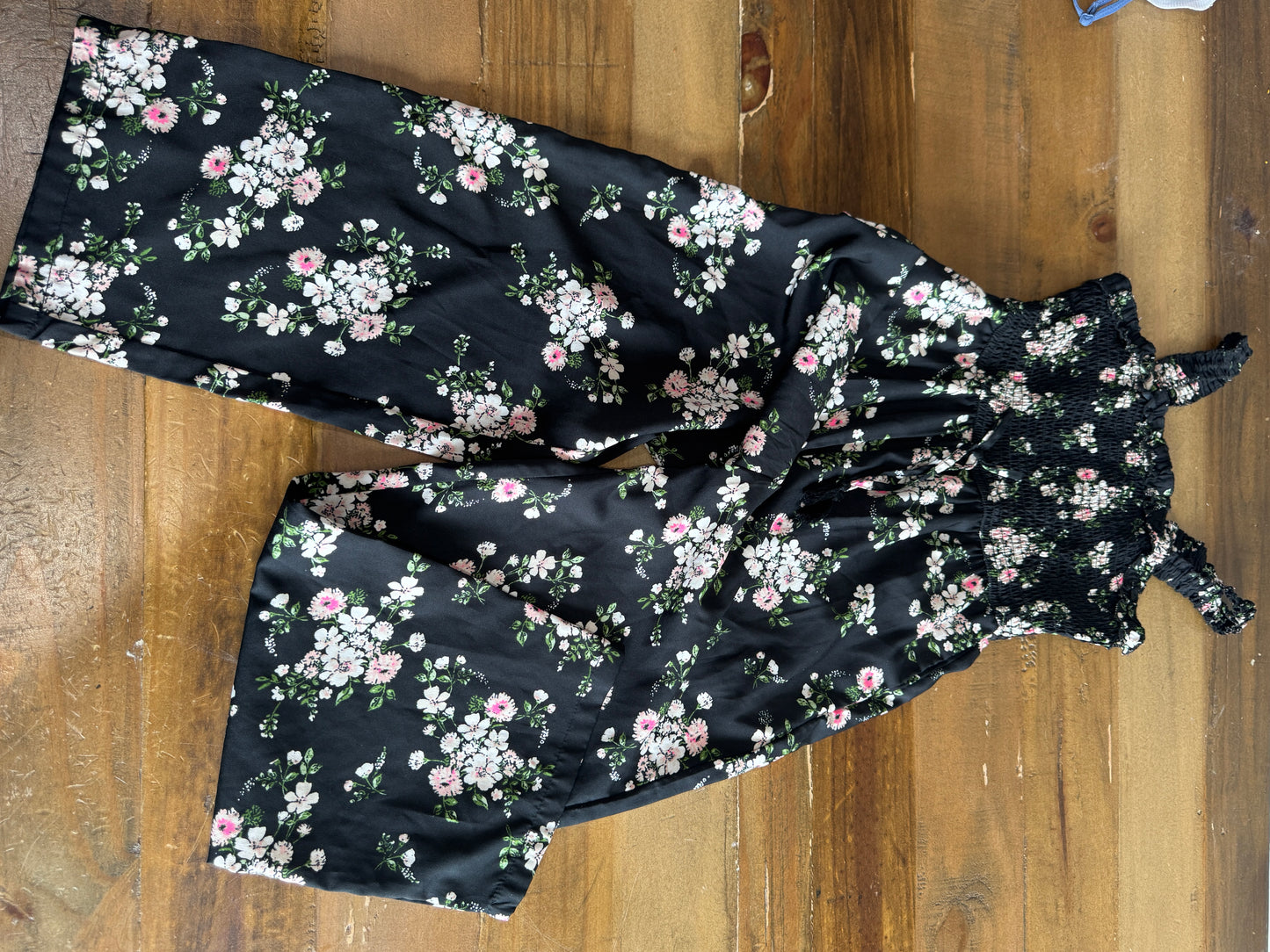 Girls Ribbed Bodice, Wide Leg Floral Jumpsuit, Size 10