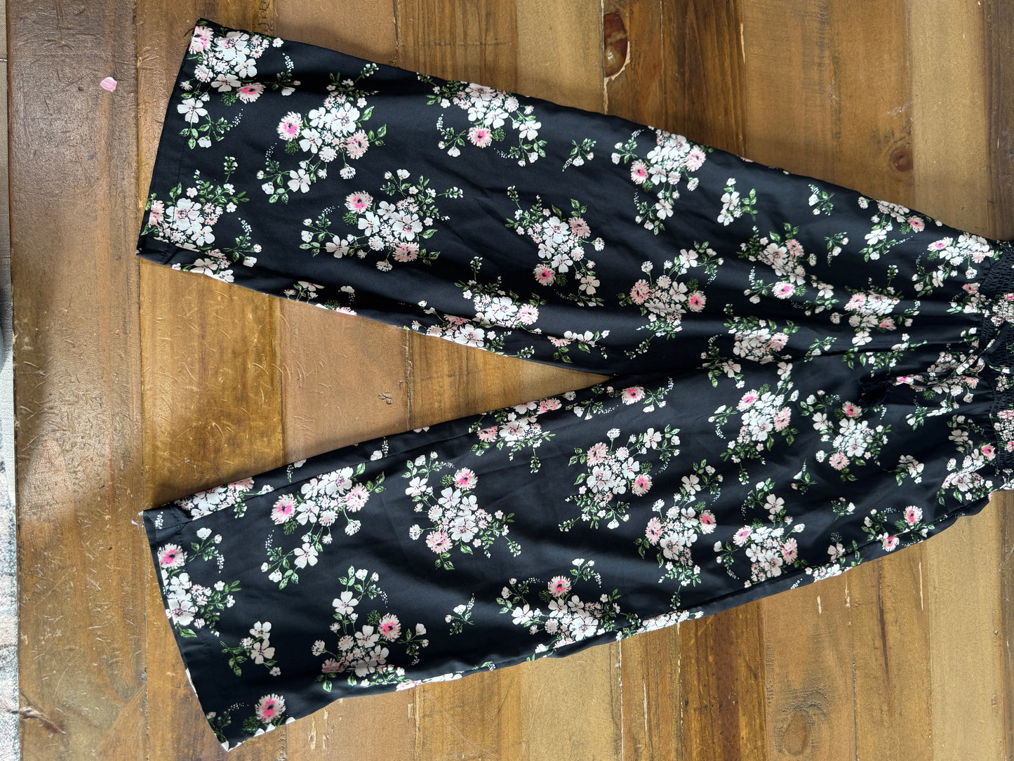 Girls Ribbed Bodice, Wide Leg Floral Jumpsuit, Size 10