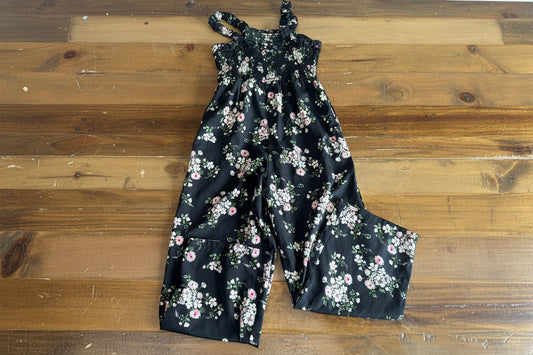 Girls Ribbed Bodice, Wide Leg Floral Jumpsuit, Size 10