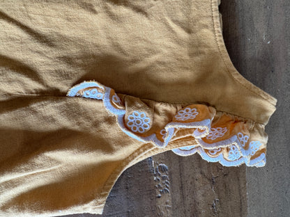 Girls Button Back Yellow Dress with Stitch Detail, Size 10