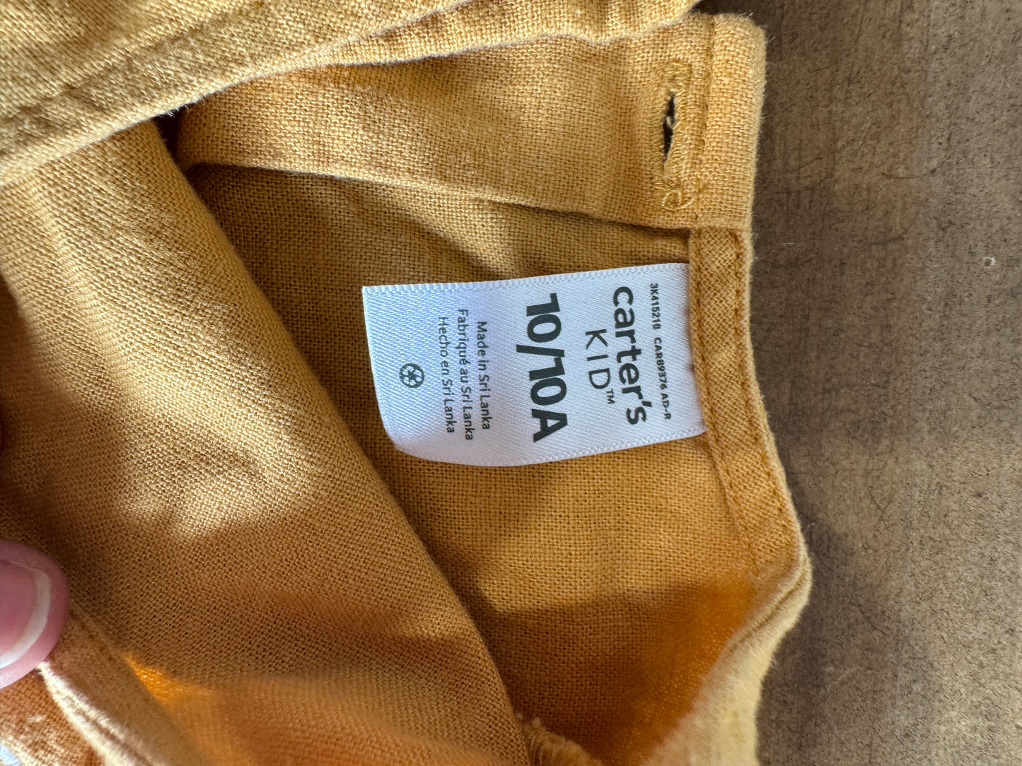 Girls Button Back Yellow Dress with Stitch Detail, Size 10