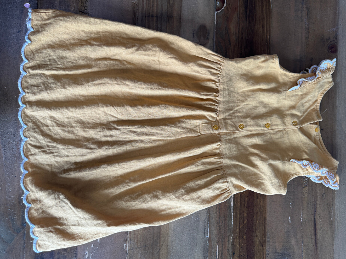 Girls Button Back Yellow Dress with Stitch Detail, Size 10