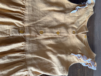 Girls Button Back Yellow Dress with Stitch Detail, Size 10